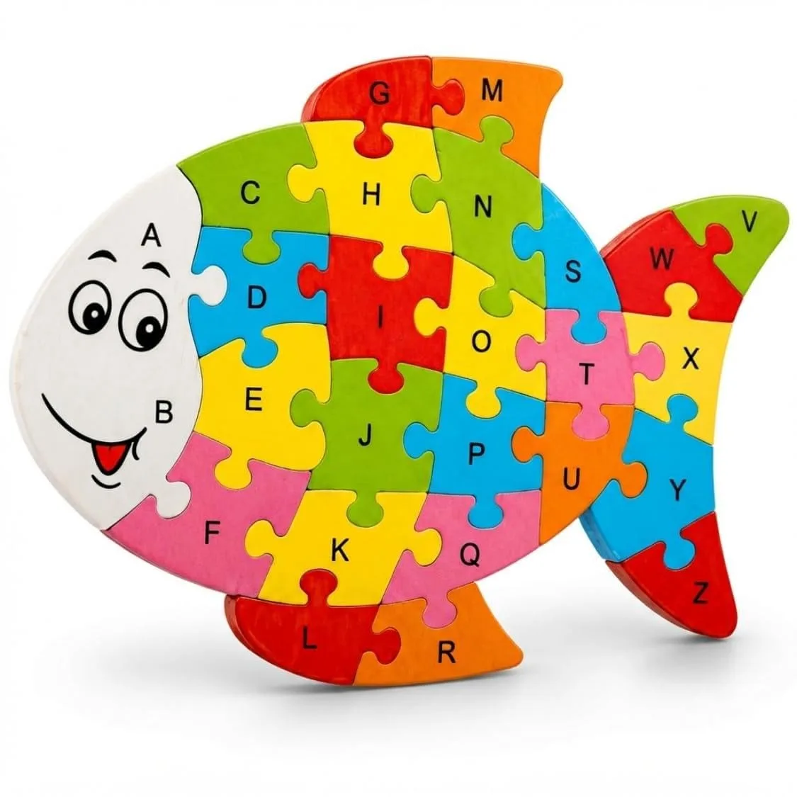 Wooden Shaped Colored Fish Puzzle for Kids to Learn Letters and Numbers Brain Games for Children with Easy Learning Numbers, Early Educational Learning