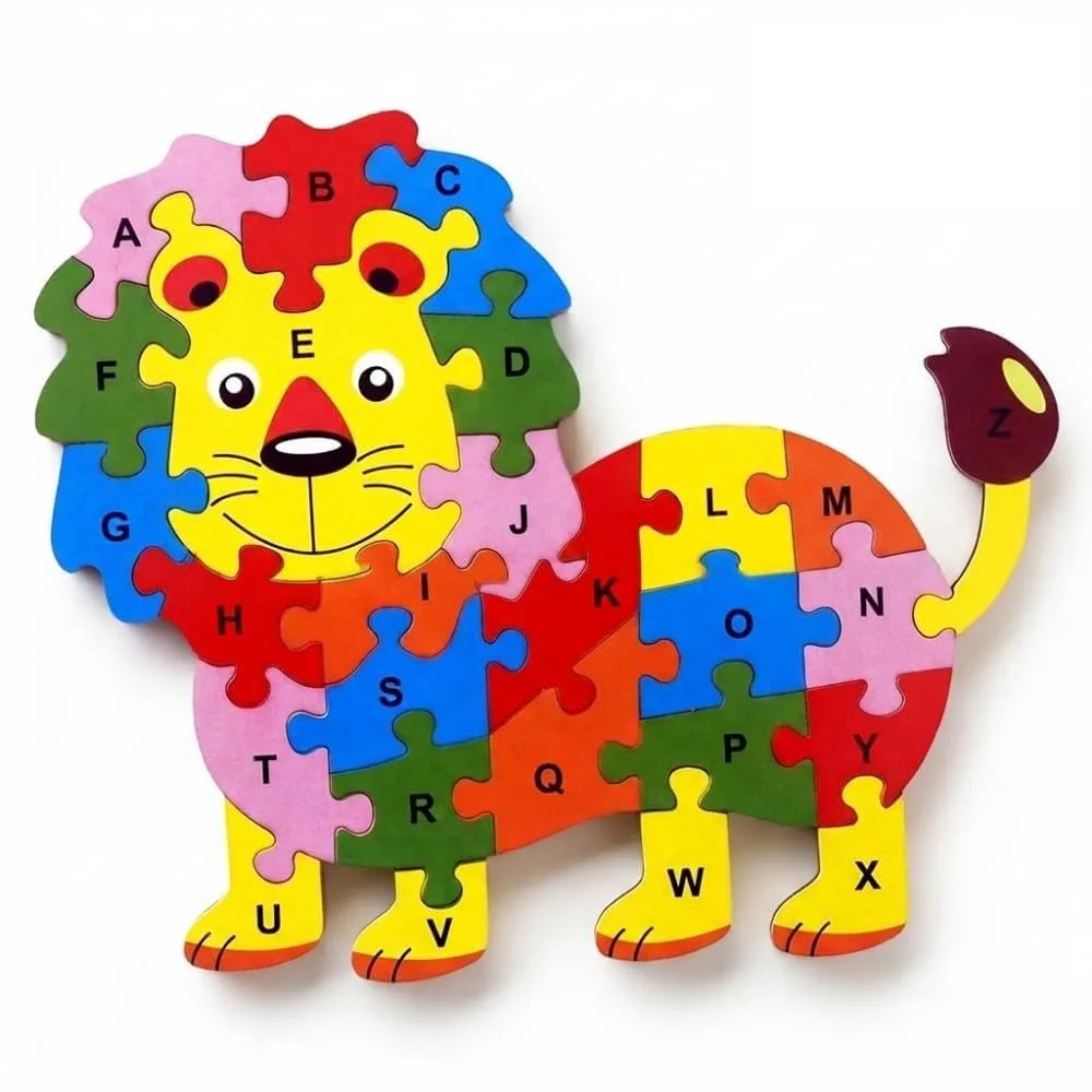 Wooden Lion Shaped 3D Alphabet Puzzle A&Z Capital Letter Learning Blocks Educational Activity Toy Kids Colorful Jigsaw with 1&5 Numbers Improves Problem Solving Skills for Boys & Girls