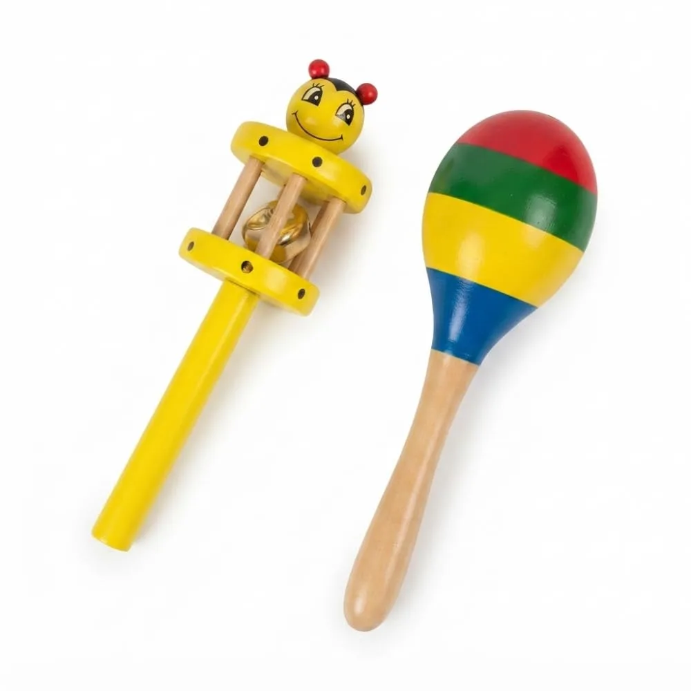 Eco-Friendly Wooden Rattle Cage & Shaker Toy for Babies | Non-Toxic, Safe, and Natural Wooden Baby Rattle | Stimulates Sensory Development | Perfect for Newborns, Infants, and Toddlers | Color May Vary