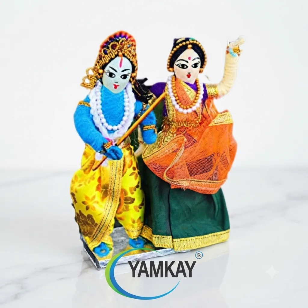 Handmade Radha Krishna Doll | Traditional Indian Divine Couple Figurine | Handcrafted Decorative Idol for Home, Pooja Room, Living Room, Office & Festive Decor | Ethnic Gift