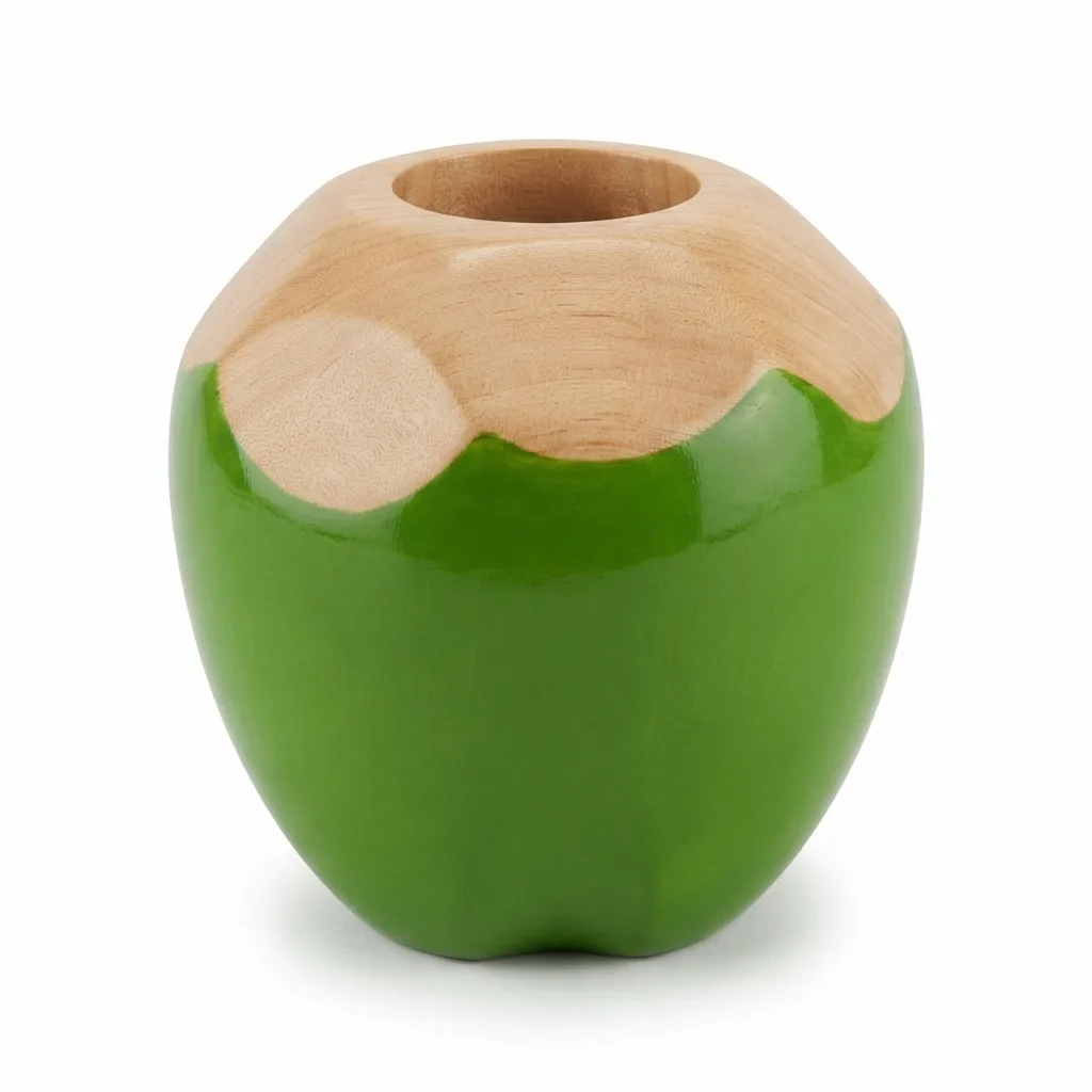 Wooden Coconut Pen & Pencil Stand - Handcrafted Channapatna Coconut Vase, Unique