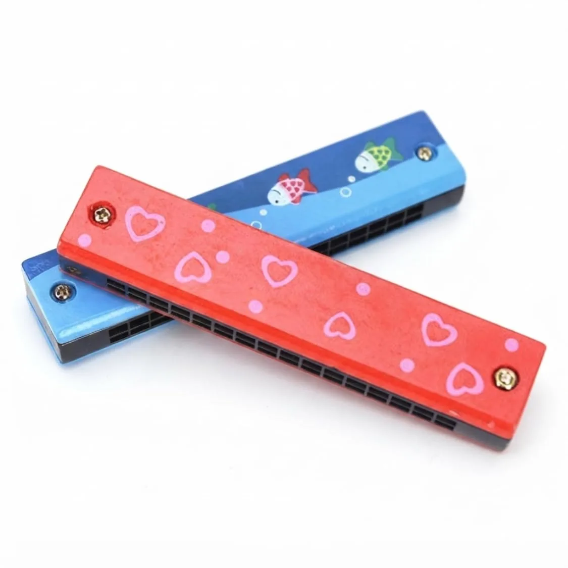 Harmonica Mouth Organ Wooden Musical Instrument for Kids Colorful Sound-Making Toy Best Return Gift Random Colors & Patterns Cartoon Design for Children Fun and Educational Pack of 2
