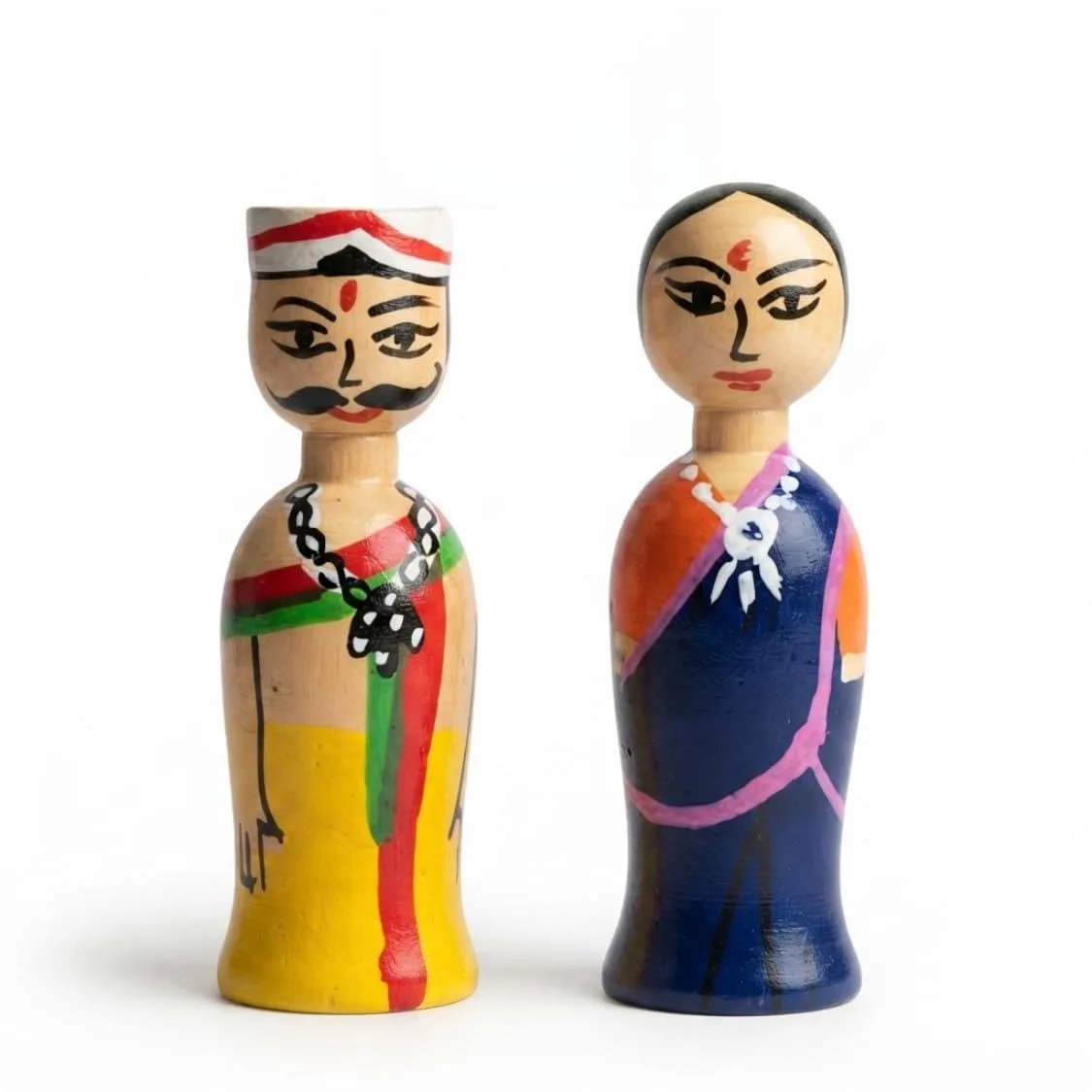 Handcrafted Channapatna Wooden Miniature Coorgi Couple Dolls | Traditional Indian Home Decor | Set of 1 | 6 CM | Unique Handcrafted Decorative Figurines | Perfect for Gifting or Home Decor