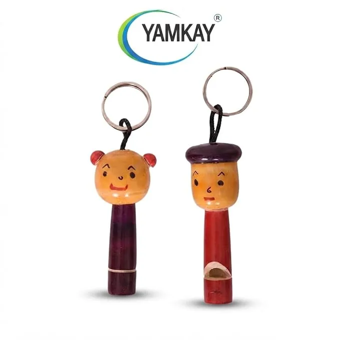 Wooden Handcrafted Wooden Doll Whistles Key Chain | Birthday Return Gifts | For Girls | Boys | Kids | Couples Wooden Dolls | Best Gift Item | Wedding Day | Valentines Day | Multicolor Pack of 2
