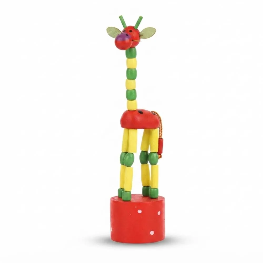 Wooden Handmade Baby Animals Giraffe Rocking Toy for Kids Multicolour Giraffe Push Up Puppets Animal Wooden Toys for Children Boys Girls - Set of 1