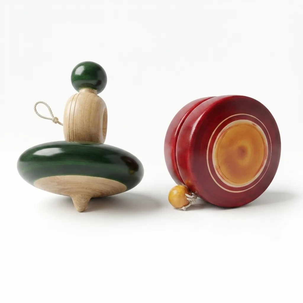 Flat Spinning Toy with Thread Pulling & Wooden Yo-Yo, Traditional Wooden Spinner Toy for Kids, Hand-Eye Coordination & Skill Development Toy, Screen-Free Fun Activity Gift