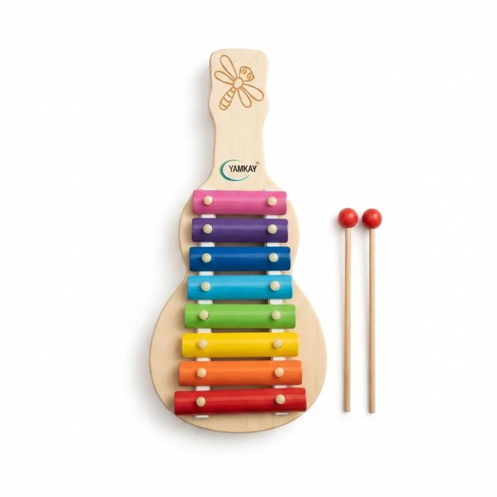 Wooden Guitar Xylophone Musical Toy for with 8 Note Sound Instrument with Metal Keys & Wooden Stick Pack of -1 Big Size