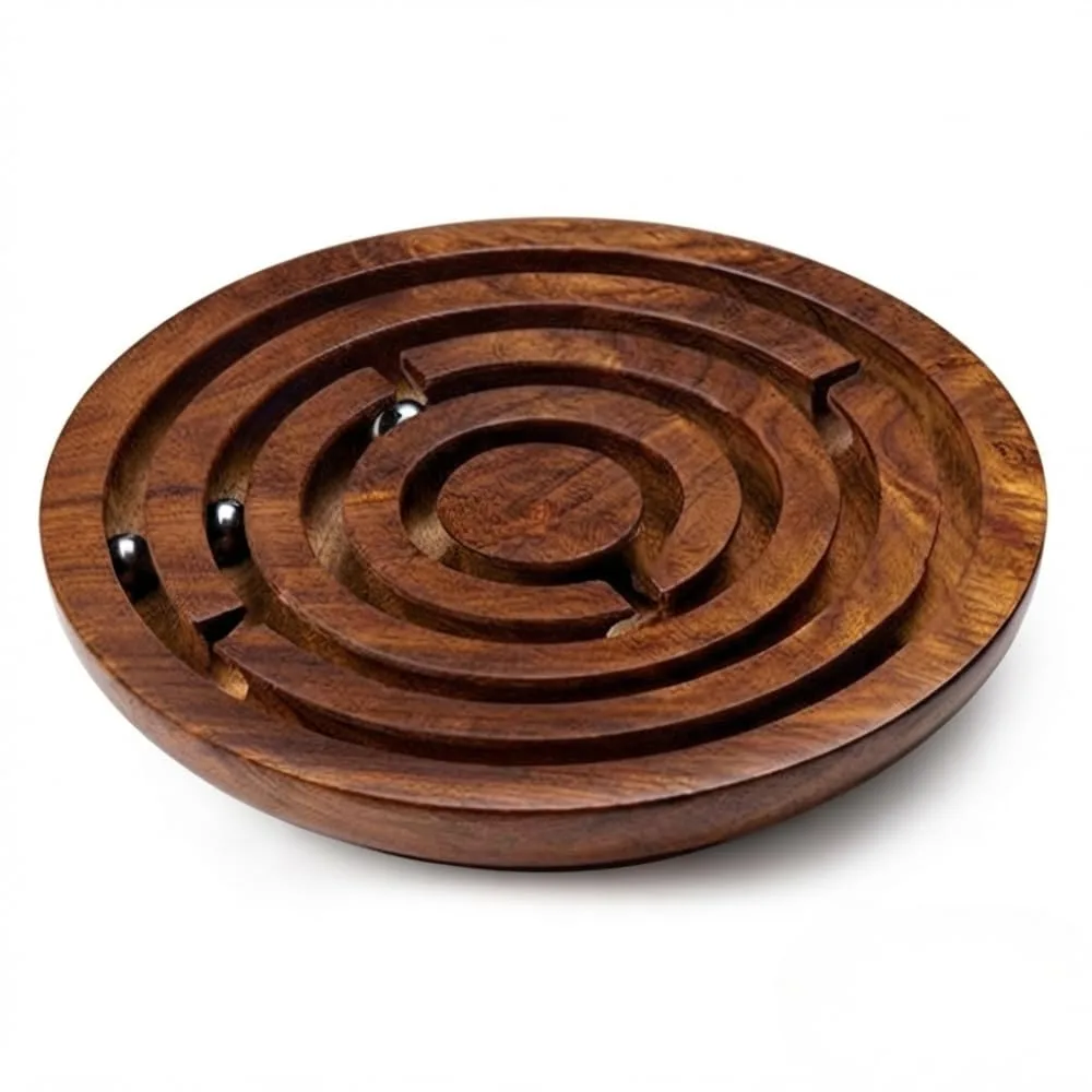 Handmade Round Labyrinth Maze Wooden Skill Toy for Kids, Classic Balance and Coordination Puzzle Game, Screen-Free Activity Toy for Children, Brain Teaser Maze Game for Home, Travel & Family Fun
