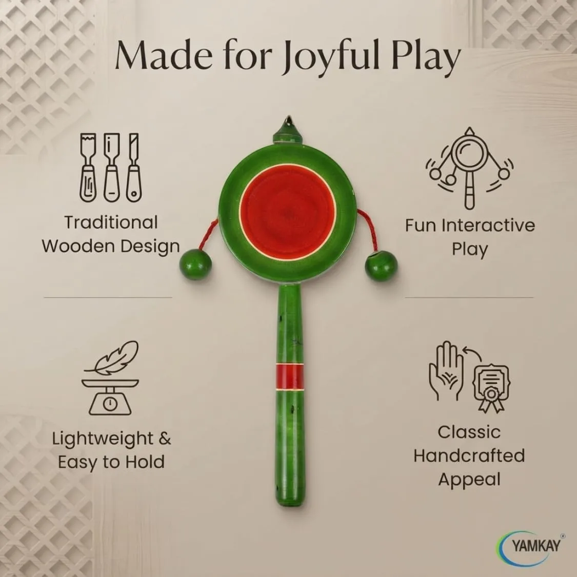 Wooden Plate Rattle Toy for Kids, Traditional Wooden Sound Rattle, Lightweight Handheld Musical Toy for Children, Interactive Sensory Play Toy, Classic Wooden Toy for Home and Gifting