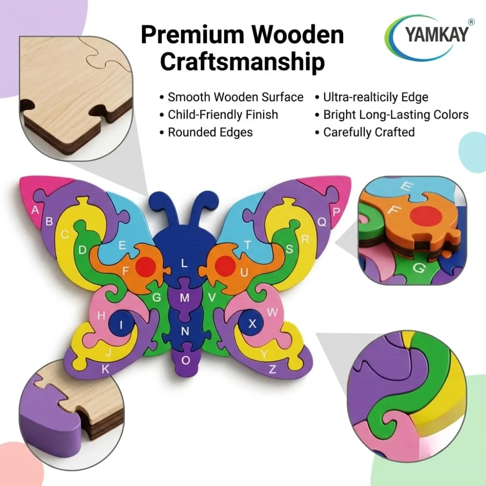Butterfly Puzzle for Kids, Colorful Wooden Butterfly Jigsaw Puzzle Toy for Children, Educational Learning Puzzle Game for Boys and Girls, Fun Brain Teaser Activity, Creative Montessori Toy