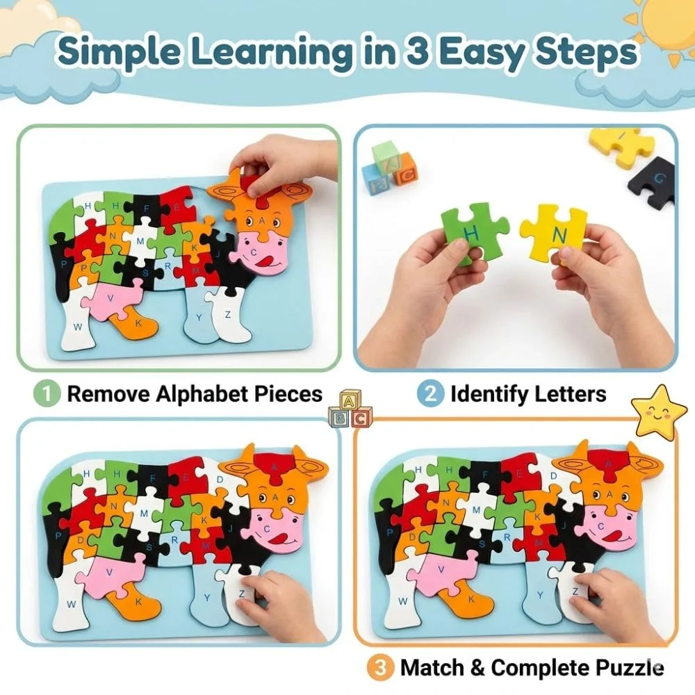 Cow Puzzle for Kids, Fun Animal-Themed Educational Puzzle Toy for Children, Interactive Brain Game for Learning, Matching, Problem Solving, Hand-Eye Coordination & Creative Play