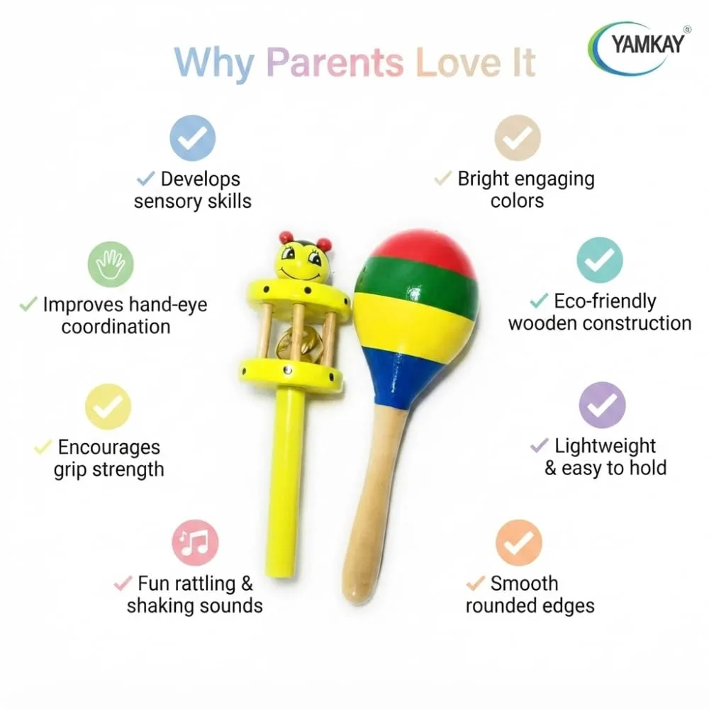 Eco-Friendly Wooden Rattle Cage & Shaker Toy for Babies | Non-Toxic, Safe, and Natural Wooden Baby Rattle | Stimulates Sensory Development | Perfect for Newborns, Infants, and Toddlers | Color May Vary