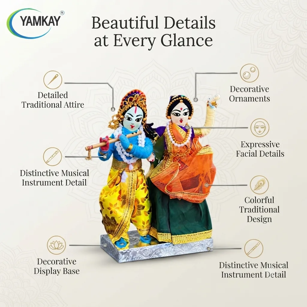 Handmade Radha Krishna Doll | Traditional Indian Divine Couple Figurine | Handcrafted Decorative Idol for Home, Pooja Room, Living Room, Office & Festive Decor | Ethnic Gift