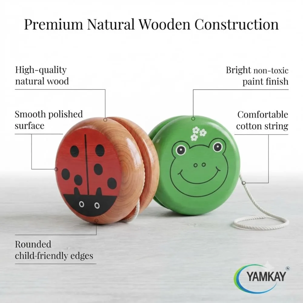 Smooth Spin Animal Printed Yo-Yo Toy | High-Speed Wooden Yo-Yo Ball Game for Boys, Girls & Kids | Colorful Multi-Color Toys | Set of 2 | Fun & Interactive Toy for All Ages