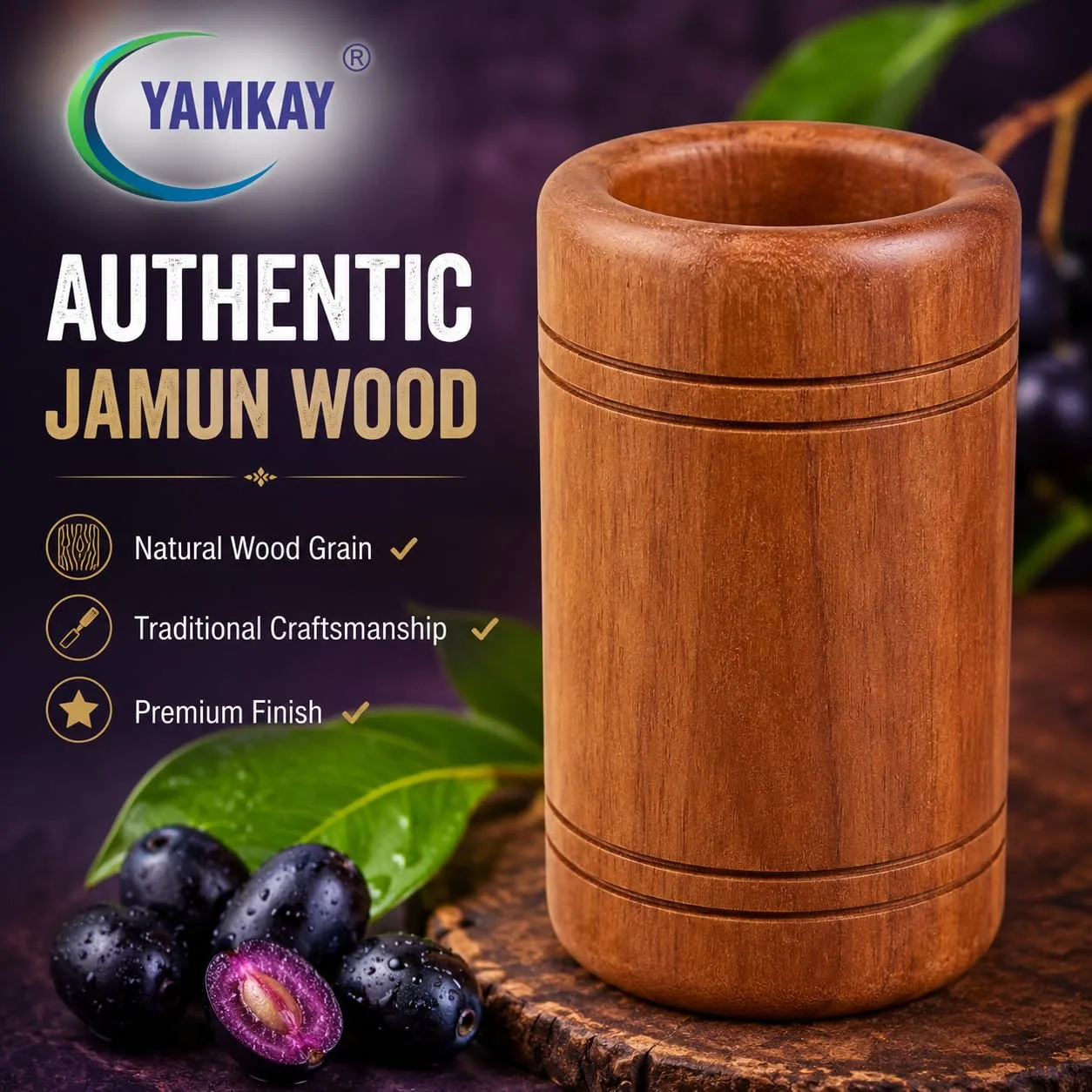 Handmade Wooden Jamun Glass, Traditional Indian Wooden Drinking Cup, Natural Wooden Tumbler for Water, Juice & Beverages, Eco-Friendly Reusable Kitchen Drinkware, Rustic Home Décor