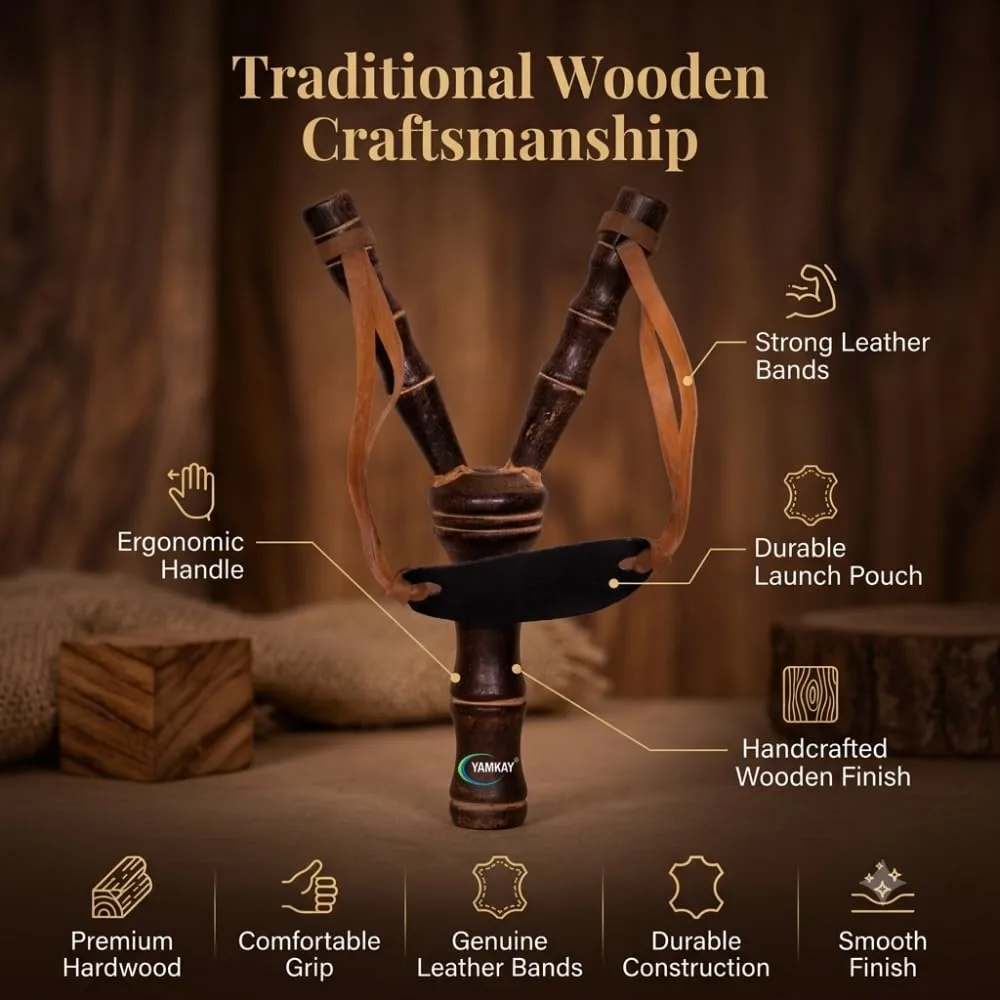 Wooden Slingshot Catapult Toy for Kids, Traditional Wooden Target Practice Toy, Handheld Skill-Based Outdoor Play Toy for Boys and Girls, Fun Interactive Classic Game for Home and Garden