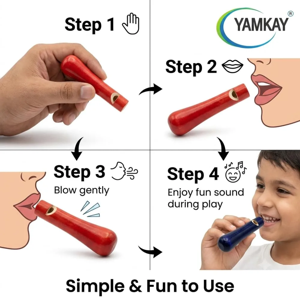 Wooden Whistle Sleek, Natural Wooden Whistles for Kids | Safe, Non-Toxic, and Eco-Friendly | Colorful Design for Playtime & Outdoor Activities | Perfect Gift for Children Multicolor Set of 4