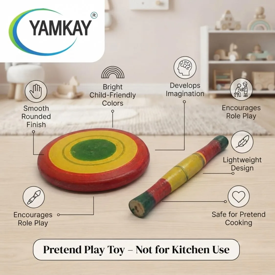 Wooden Kids Chapathi Maker Chakla Belan Playset only for Kids not for Kitchen Use Toy Set Baby Miniature Funny Yet Beautiful Toys Pack of 1