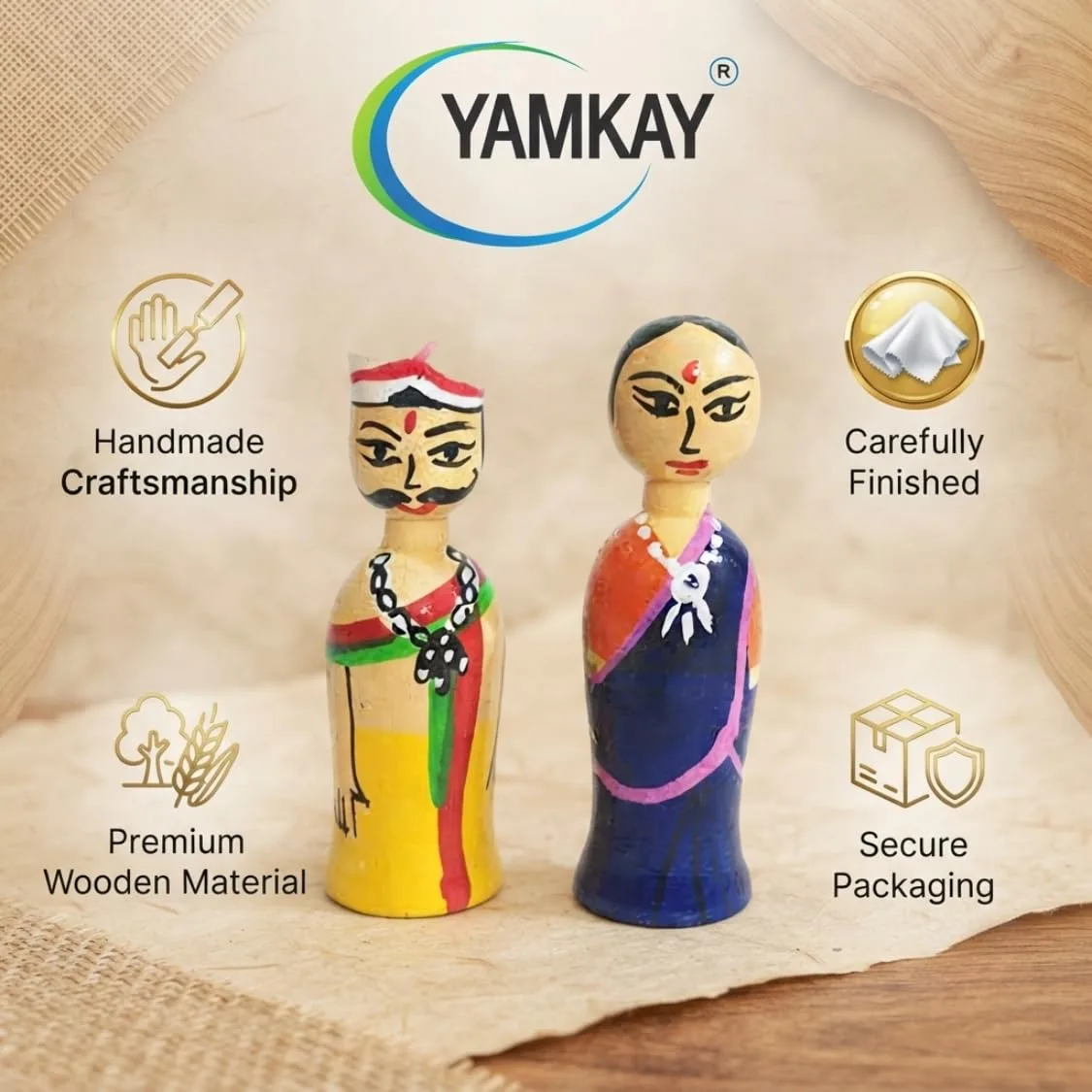Handcrafted Channapatna Wooden Miniature Coorgi Couple Dolls | Traditional Indian Home Decor | Set of 1 | 6 CM | Unique Handcrafted Decorative Figurines | Perfect for Gifting or Home Decor