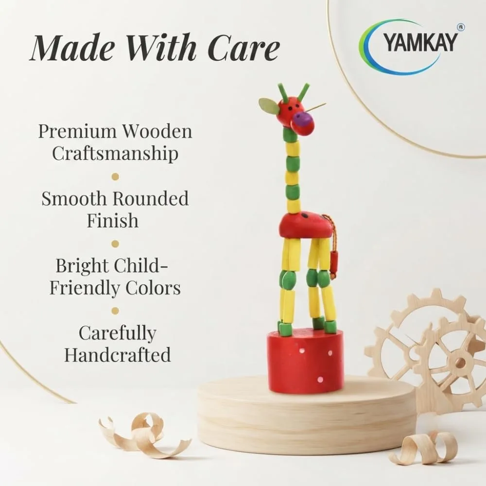 Wooden Handmade Baby Animals Giraffe Rocking Toy for Kids Multicolour Giraffe Push Up Puppets Animal Wooden Toys for Children Boys Girls - Set of 1