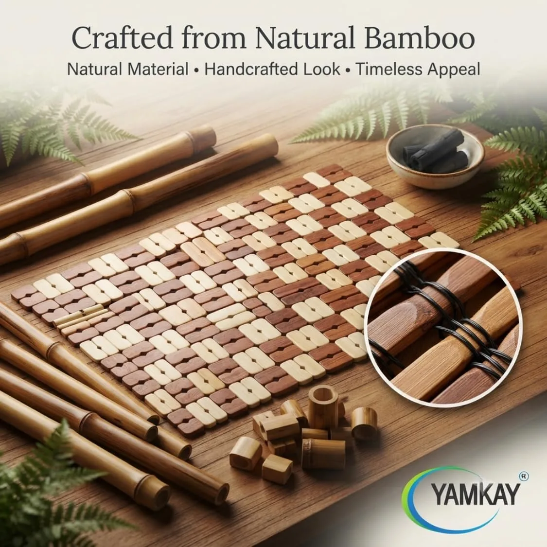 Bamboo Rectangular Dining Table Placemat | Heat Insulation Table Pad | Stylish and Functional for Dining, Kitchen, Outdoor | Non-Slip | Protects Tables from Heat, Spills & Stains Pack of 1