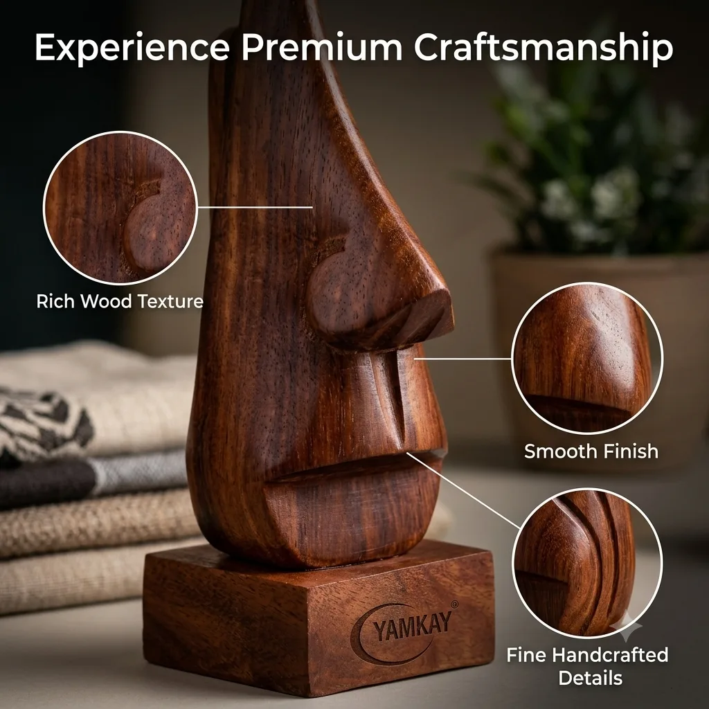 Handmade Wooden Spectacle Holder Stand | Nose-Shaped Eyeglass Display with Moustache Showpiece | Unique Eyewear Organizer for Home, Office, or Gift | Wooden Eyeglass Holder pack of 1