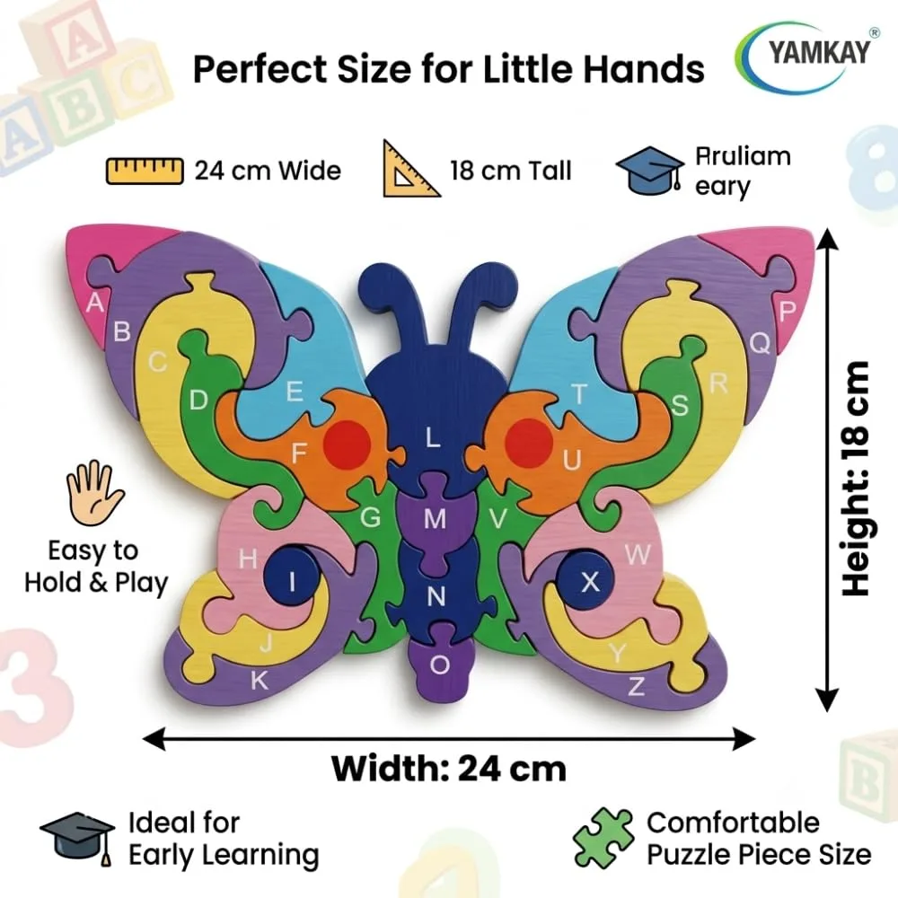 Butterfly Puzzle for Kids, Colorful Wooden Butterfly Jigsaw Puzzle Toy for Children, Educational Learning Puzzle Game for Boys and Girls, Fun Brain Teaser Activity, Creative Montessori Toy
