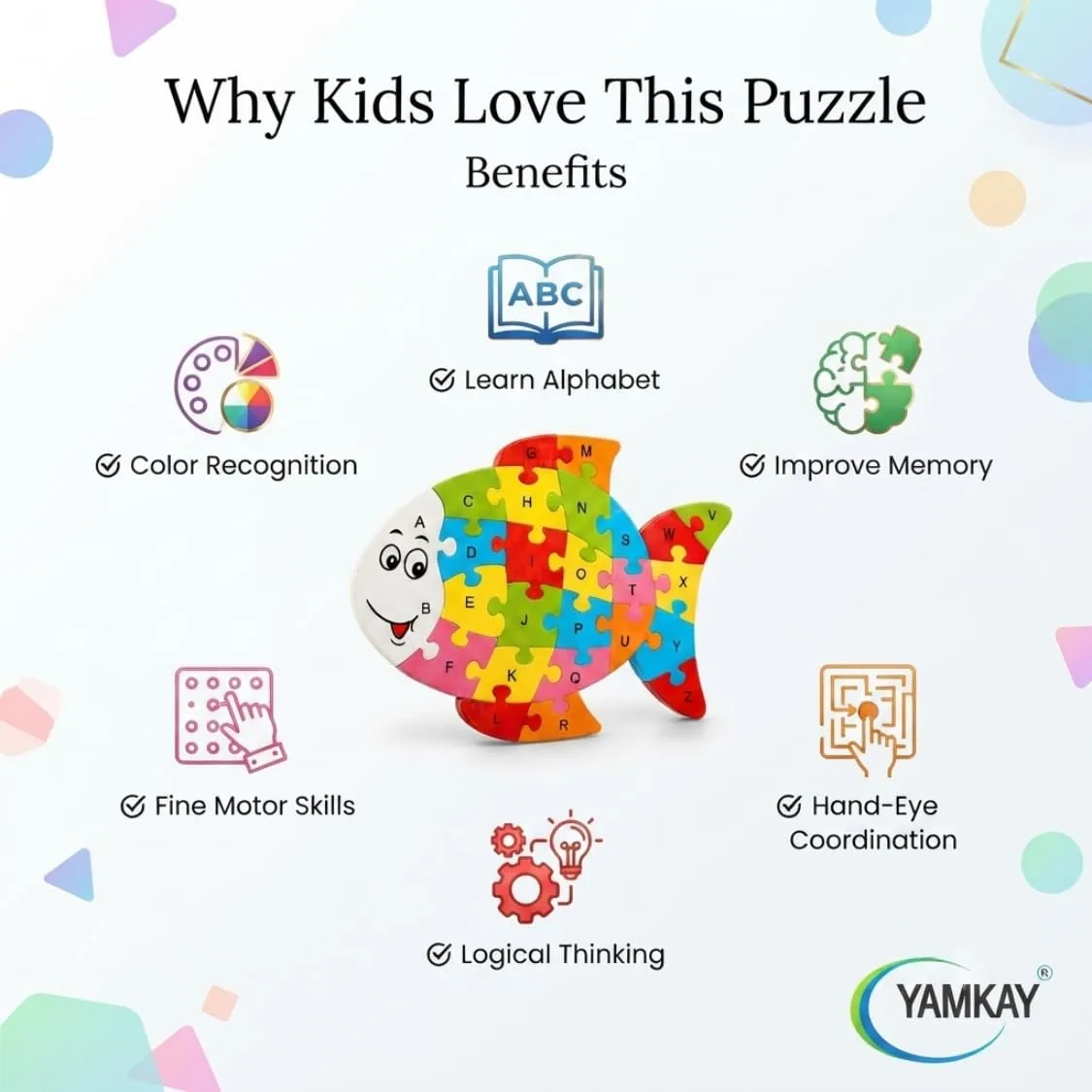 Wooden Shaped Colored Fish Puzzle for Kids to Learn Letters and Numbers Brain Games for Children with Easy Learning Numbers, Early Educational Learning