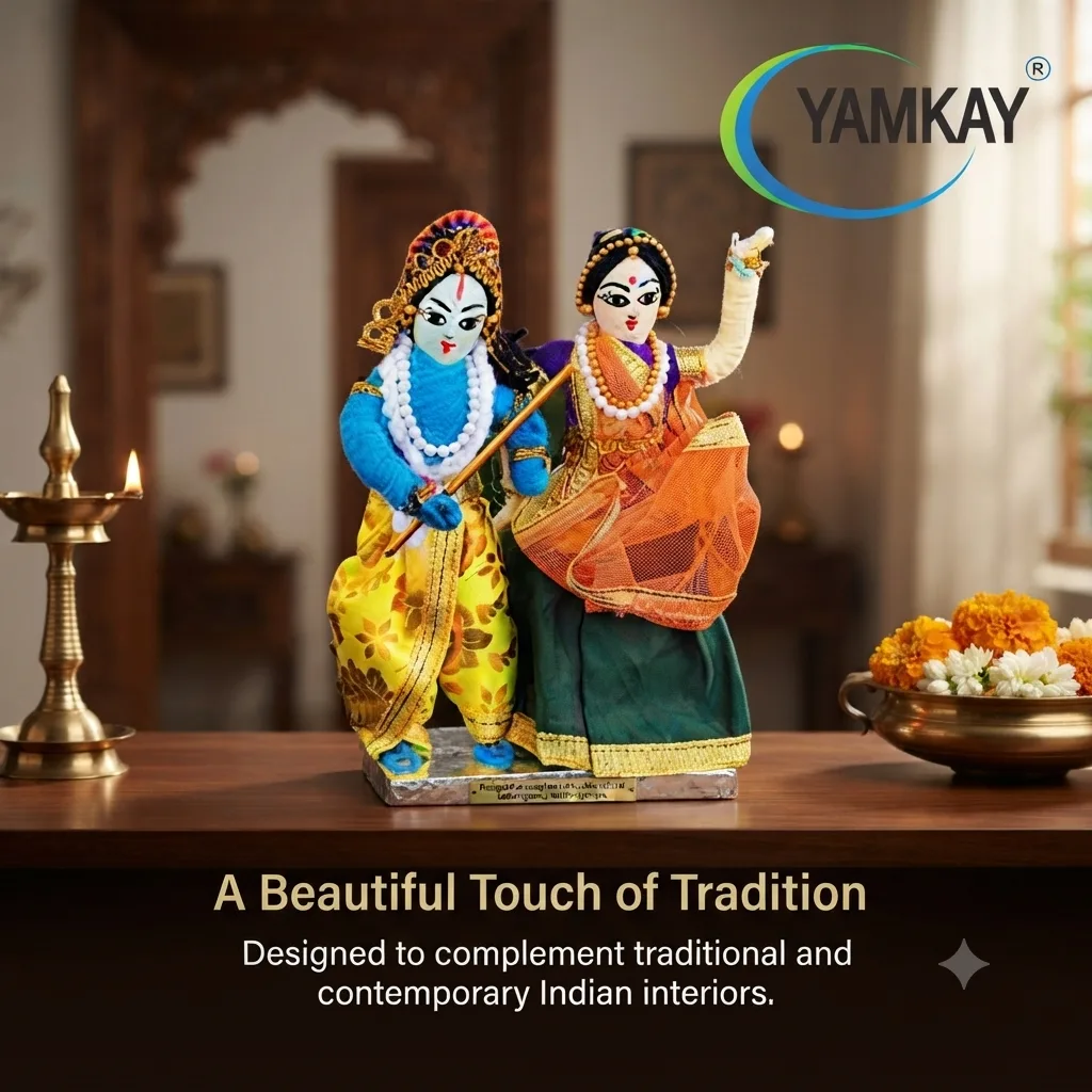 Handmade Radha Krishna Doll | Traditional Indian Divine Couple Figurine | Handcrafted Decorative Idol for Home, Pooja Room, Living Room, Office & Festive Decor | Ethnic Gift