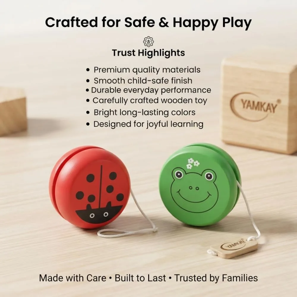 Smooth Spin Animal Printed Yo-Yo Toy | High-Speed Wooden Yo-Yo Ball Game for Boys, Girls & Kids | Colorful Multi-Color Toys | Set of 2 | Fun & Interactive Toy for All Ages
