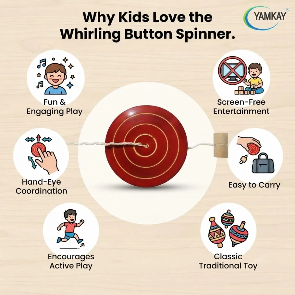 Button Spinner Wooden Toy | Traditional Spinning Toy for Kids | Eco-Friendly & Safe | Fun and Engaging Activity | Improves Coordination | Ideal for Gifting | Multi-Color Pack of 1