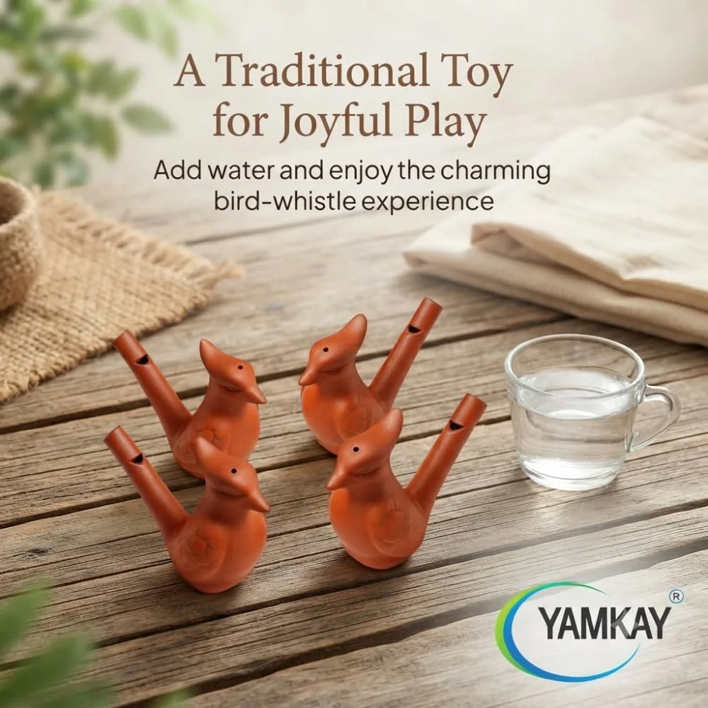 Mud Water Bird Whistle Toy Pack of 4 | Handmade Clay Animal Whistle | Fill Water & Blow Sound | Traditional Kids Toy & Return Gift
