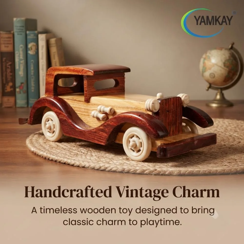 Wooden Vintage Classic Vehicle Car – Small Retro Model for Home Decoration & Kids Playing Toy – Handcrafted Wooden Vintage Car, Ideal for Display, Collectibles & Gifts – Pack of 1