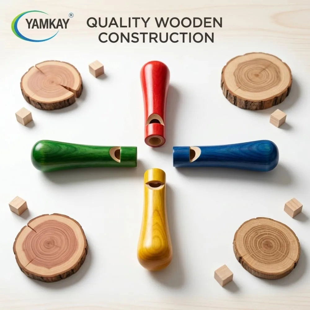 Wooden Whistle Sleek, Natural Wooden Whistles for Kids | Safe, Non-Toxic, and Eco-Friendly | Colorful Design for Playtime & Outdoor Activities | Perfect Gift for Children Multicolor Set of 4