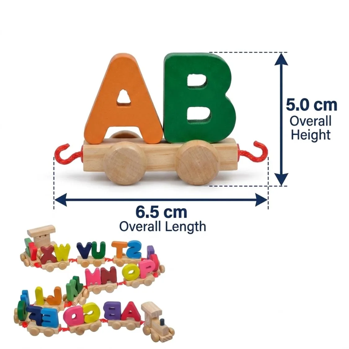 Wooden Alphabet Letters Train A-Z English Vocabulary Building Train Set Early Educational Toys Kids 2+ Years for Boys & Girls AZPack of Multi Color