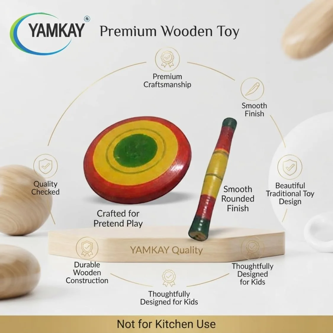 Wooden Kids Chapathi Maker Chakla Belan Playset only for Kids not for Kitchen Use Toy Set Baby Miniature Funny Yet Beautiful Toys Pack of 1