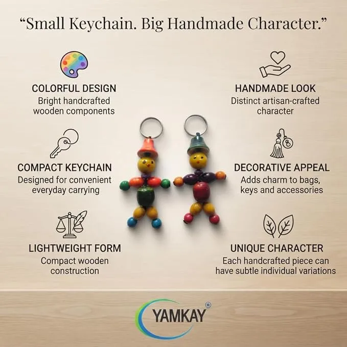 Handcrafted Wooden Joker Keychain for Men & Women, Traditional Handmade Wooden Key Ring, Cute Joker Character Key Holder, Lightweight Pocket & Bag Accessory, Unique Gift for Kids & Adults