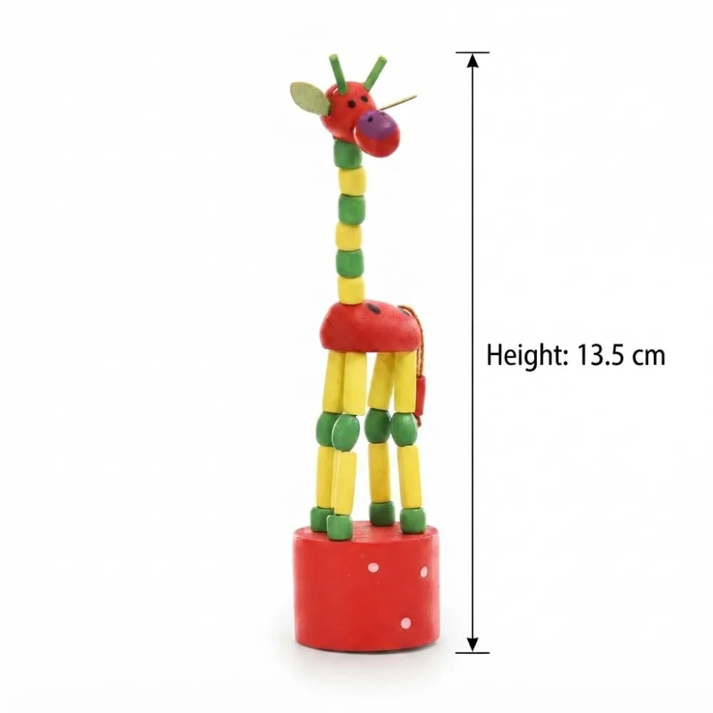 Wooden Handmade Baby Animals Giraffe Rocking Toy for Kids Multicolour Giraffe Push Up Puppets Animal Wooden Toys for Children Boys Girls - Set of 1