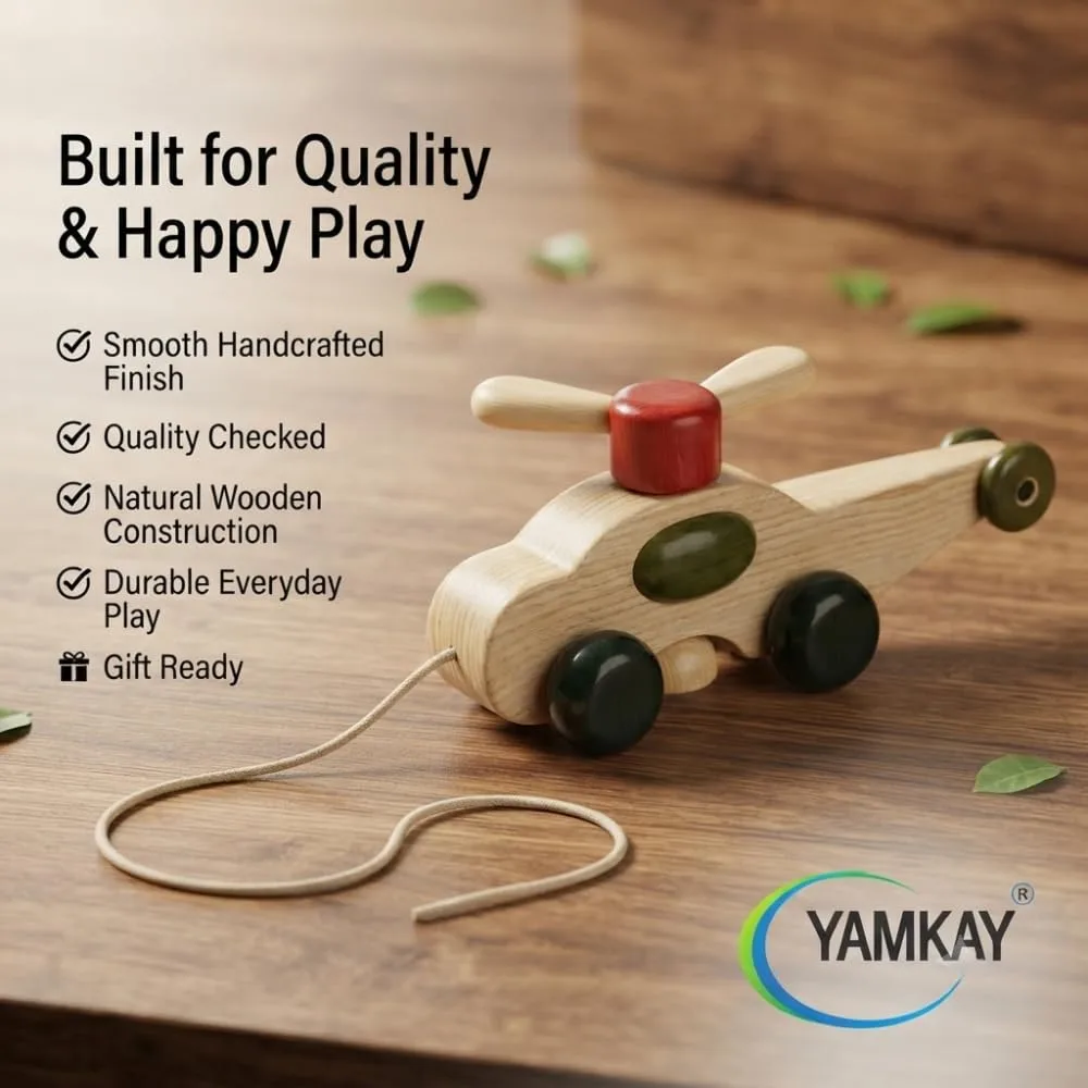 Wooden Beautiful Pull Along Helicopter Toy for Baby Boy & Girl Toddlers Child Safe Toy Pack Of 1 | 12 Months & Above Kids, Toddlers, Infant & Preschool Toys | Develop Fine Motor Skills For Kids