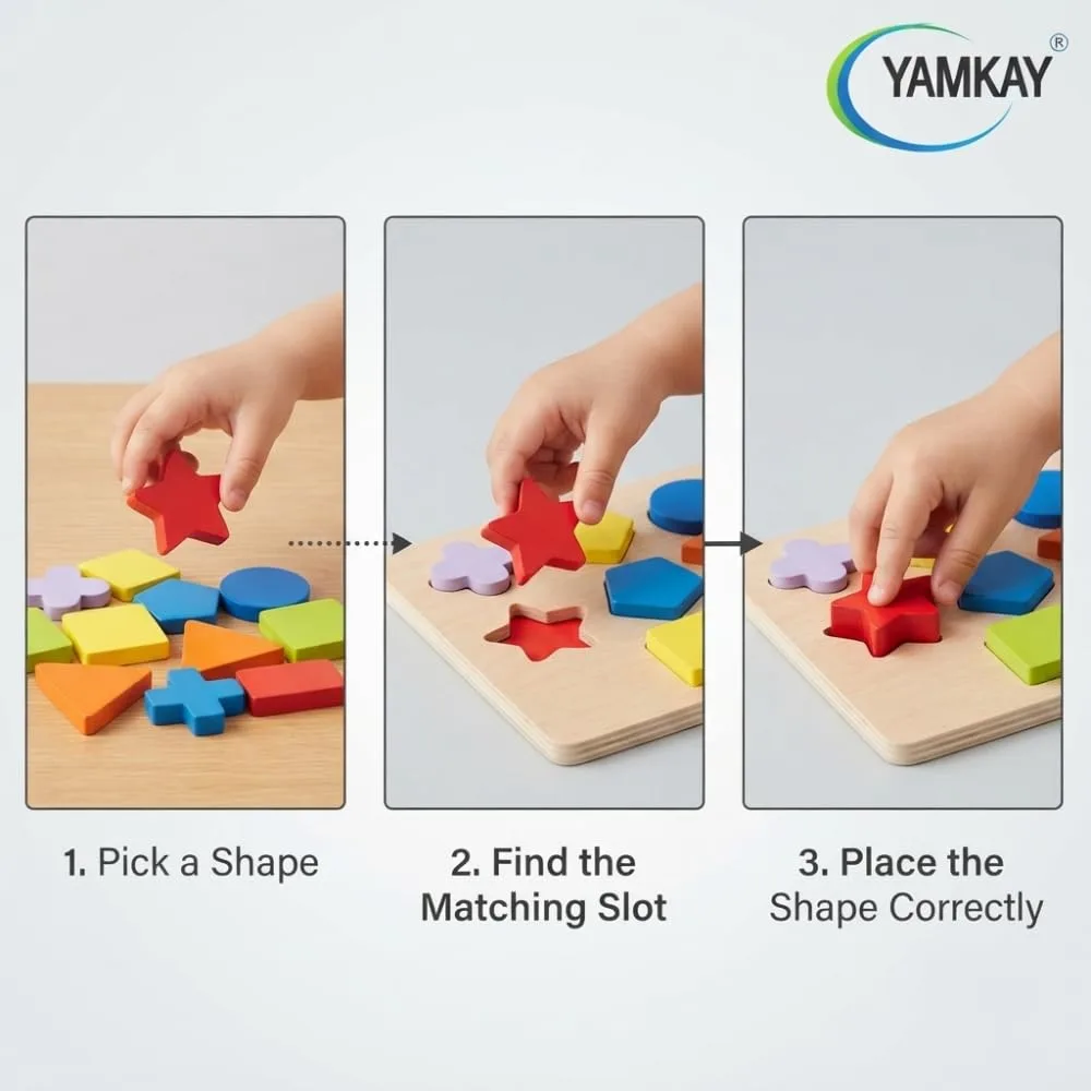 Shape Matching Toy Wooden Preschool Educational Puzzle for Kids Learn Color and Recognition Board Toys Perfect for Developing Creativity Multi Color Pack of 1