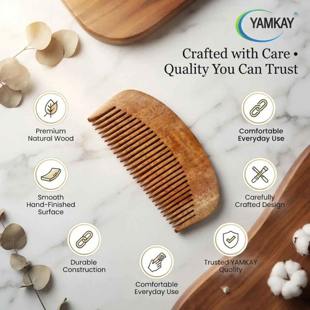 Neem Wood Comb for Men & Women | Handmade Natural Wooden Hair Comb with Smooth Wide Teeth, Lightweight Hair Care Comb for Daily Grooming, Scalp Massage & Detangling | Eco-Friendly Comb