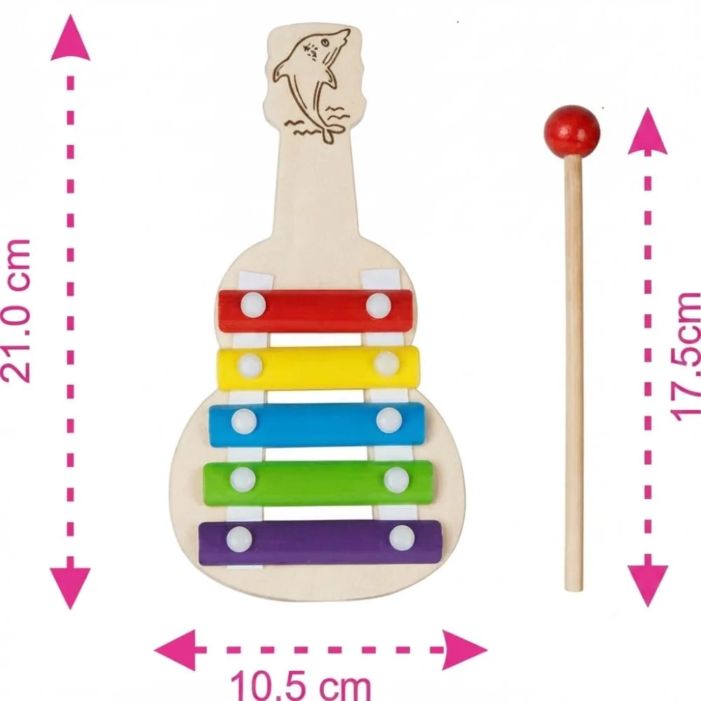 Wooden Xylophone Guitar Toy for Kids, 5 Notes Musical Instrument with Colorful Keys and Guitar Design, Educational Learning Toy for Boys and Girls, Creative Music & Rhythm Play Gift