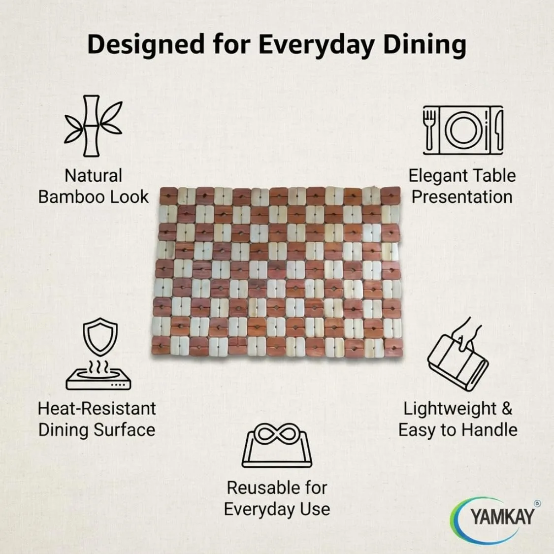 Bamboo Rectangular Dining Table Placemat | Heat Insulation Table Pad | Stylish and Functional for Dining, Kitchen, Outdoor | Non-Slip | Protects Tables from Heat, Spills & Stains Pack of 1