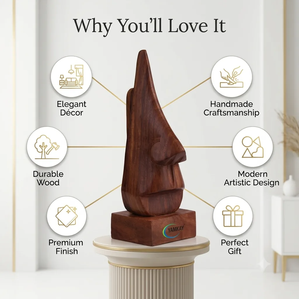 Handmade Wooden Spectacle Holder Stand | Nose-Shaped Eyeglass Display with Moustache Showpiece | Unique Eyewear Organizer for Home, Office, or Gift | Wooden Eyeglass Holder pack of 1