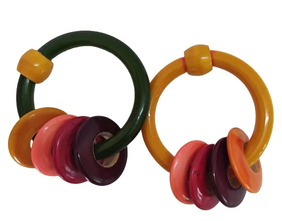 Wooden Tubular Ring Rattle Music Maker for Infants & Babies 6 Months+, Baby Handheld Rattle Toy, Wooden Sound Shaker Toy for Sensory Play, Grasping & Early Development, Pack of 2