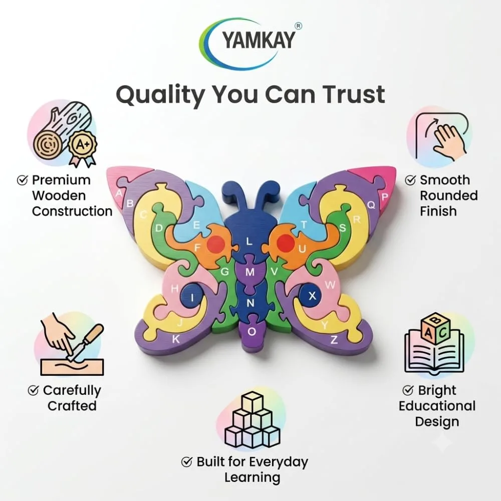 Butterfly Puzzle for Kids, Colorful Wooden Butterfly Jigsaw Puzzle Toy for Children, Educational Learning Puzzle Game for Boys and Girls, Fun Brain Teaser Activity, Creative Montessori Toy