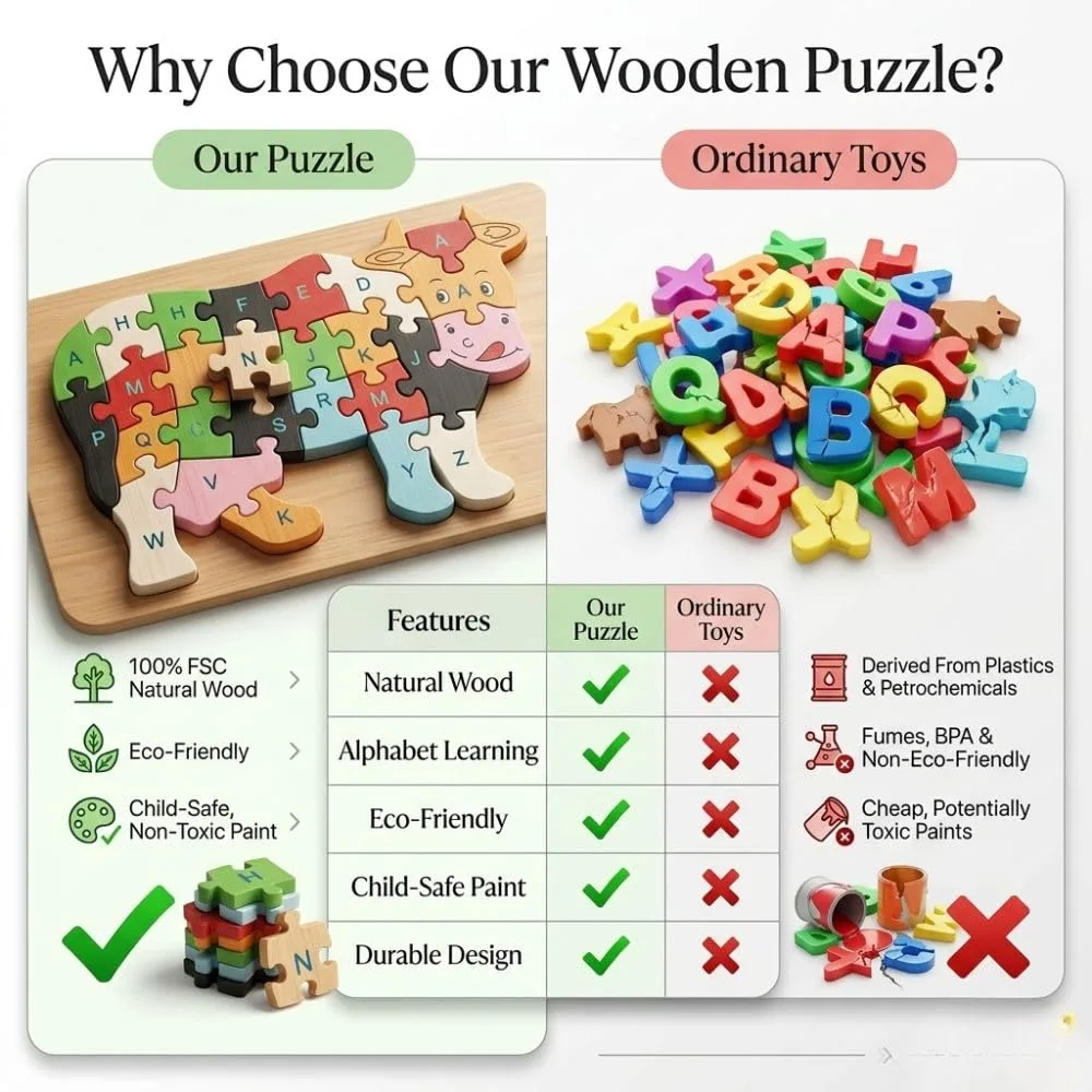 Cow Puzzle for Kids, Fun Animal-Themed Educational Puzzle Toy for Children, Interactive Brain Game for Learning, Matching, Problem Solving, Hand-Eye Coordination & Creative Play
