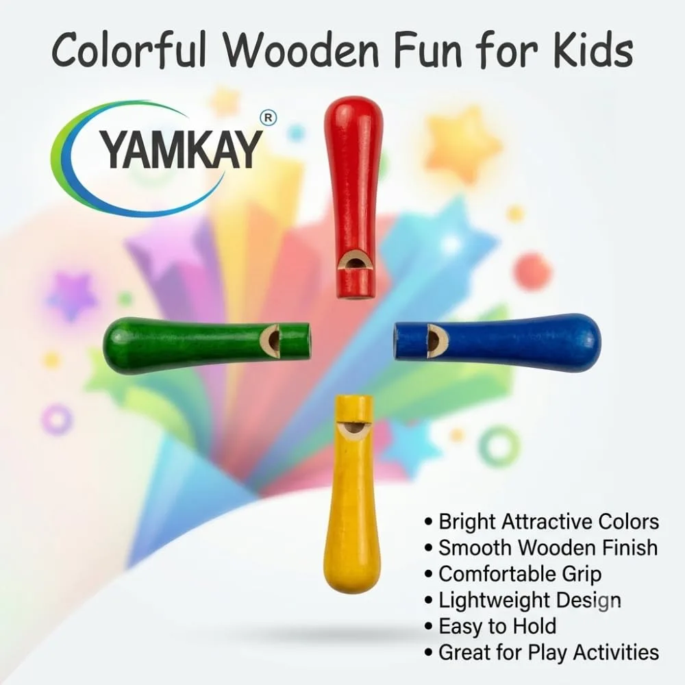 Wooden Whistle Sleek, Natural Wooden Whistles for Kids | Safe, Non-Toxic, and Eco-Friendly | Colorful Design for Playtime & Outdoor Activities | Perfect Gift for Children Multicolor Set of 4