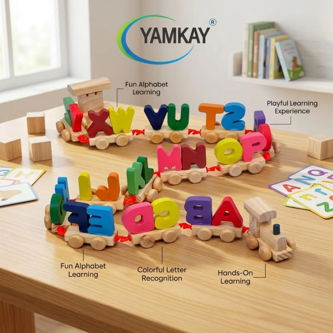 Wooden Alphabet Letters Train A-Z English Vocabulary Building Train Set Early Educational Toys Kids 2+ Years for Boys & Girls AZPack of Multi Color