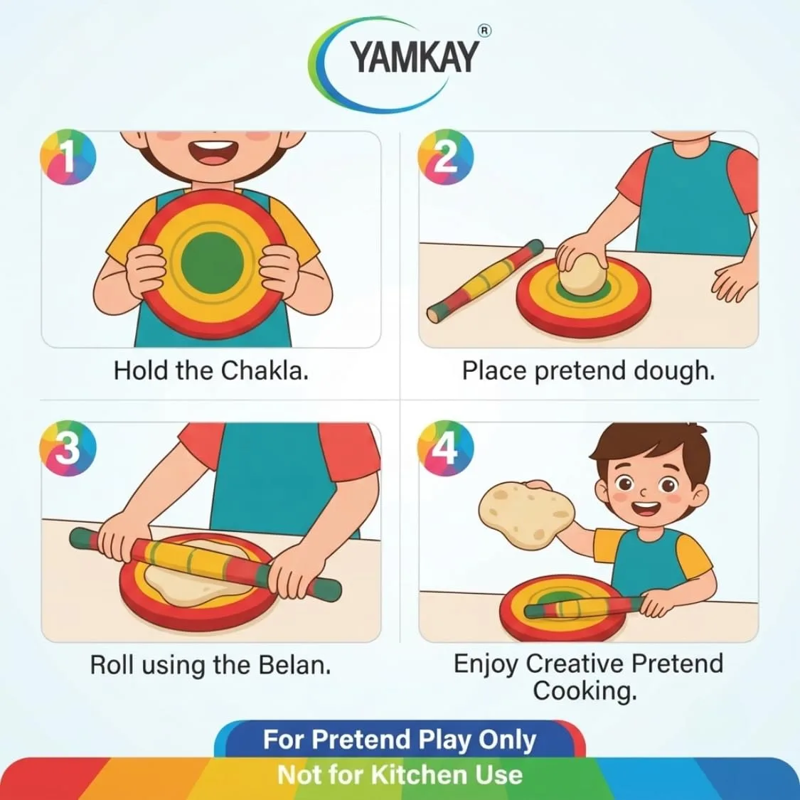 Wooden Kids Chapathi Maker Chakla Belan Playset only for Kids not for Kitchen Use Toy Set Baby Miniature Funny Yet Beautiful Toys Pack of 1
